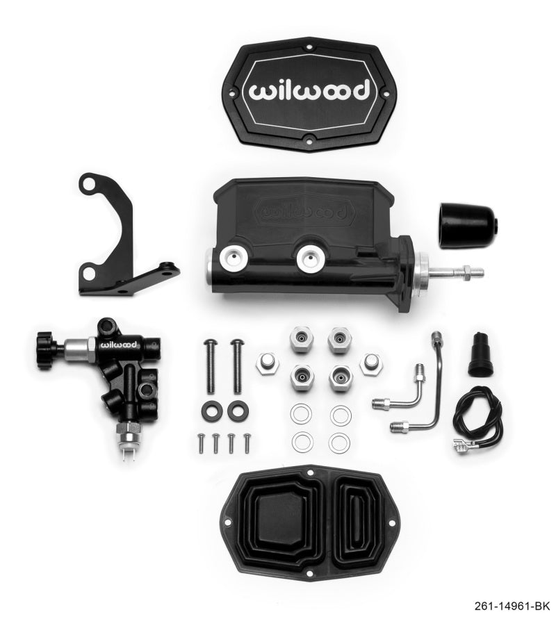 Wilwood - Wilwood Compact Tandem M/C - 7/8in Bore - w/Bracket and Valve (Pushrod) - Black - 261-14961-BK