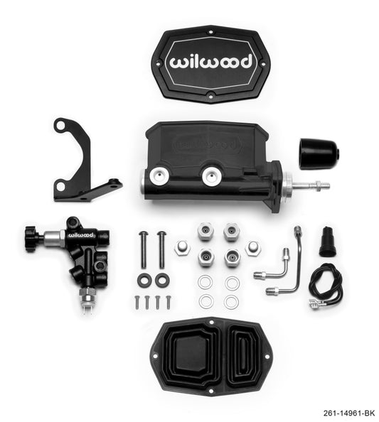 Wilwood - Wilwood Compact Tandem M/C - 7/8in Bore - w/Bracket and Valve (Pushrod) - Black - 261-14961-BK