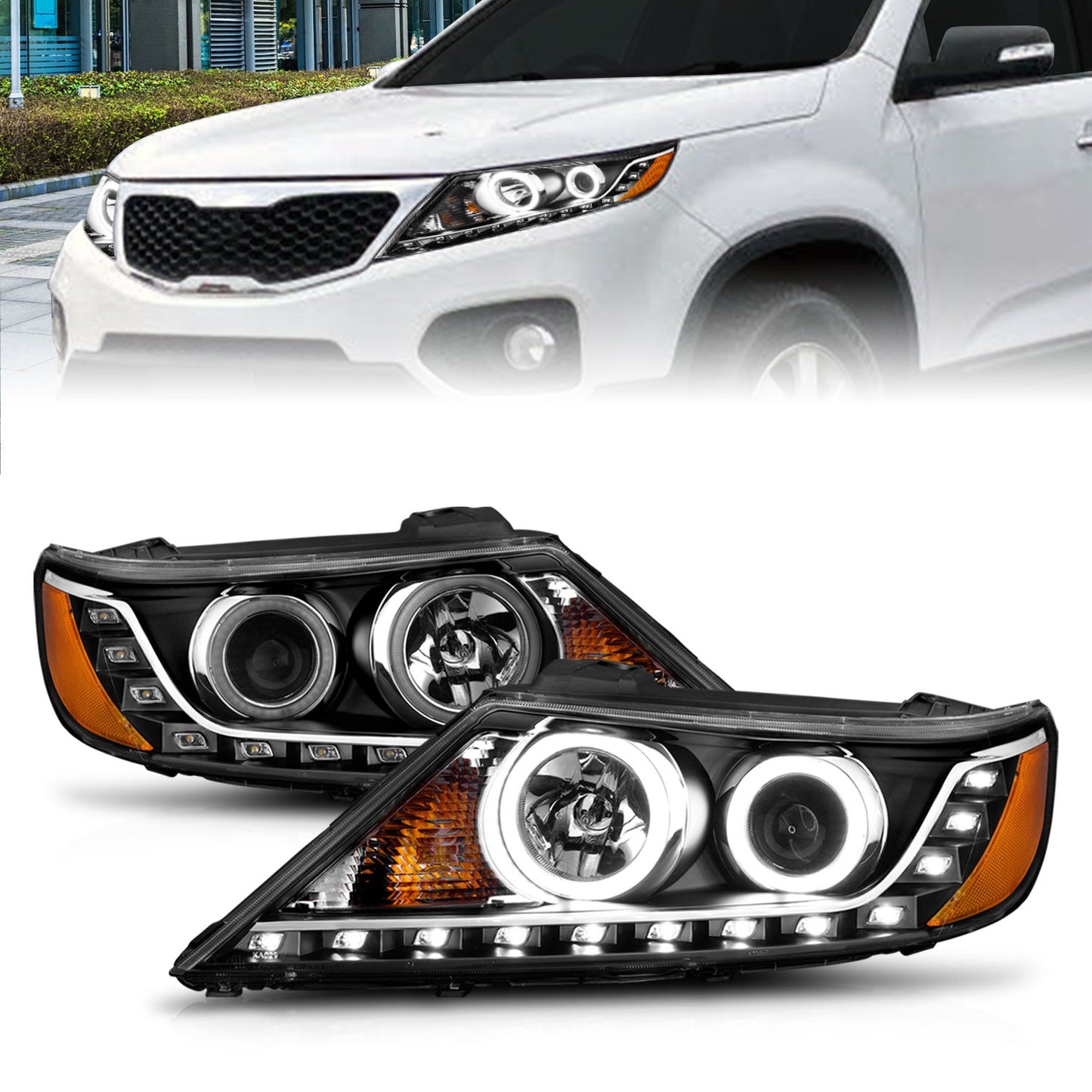 ANZO - Projector Headlight Set w/Halo; Clear Lens; Black Housing; Pair; CCFL; - 111248