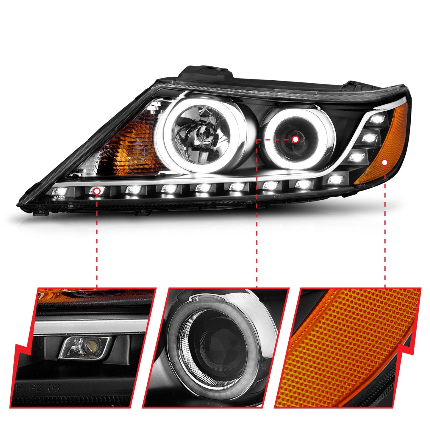 ANZO - Projector Headlight Set w/Halo; Clear Lens; Black Housing; Pair; CCFL; - 111248