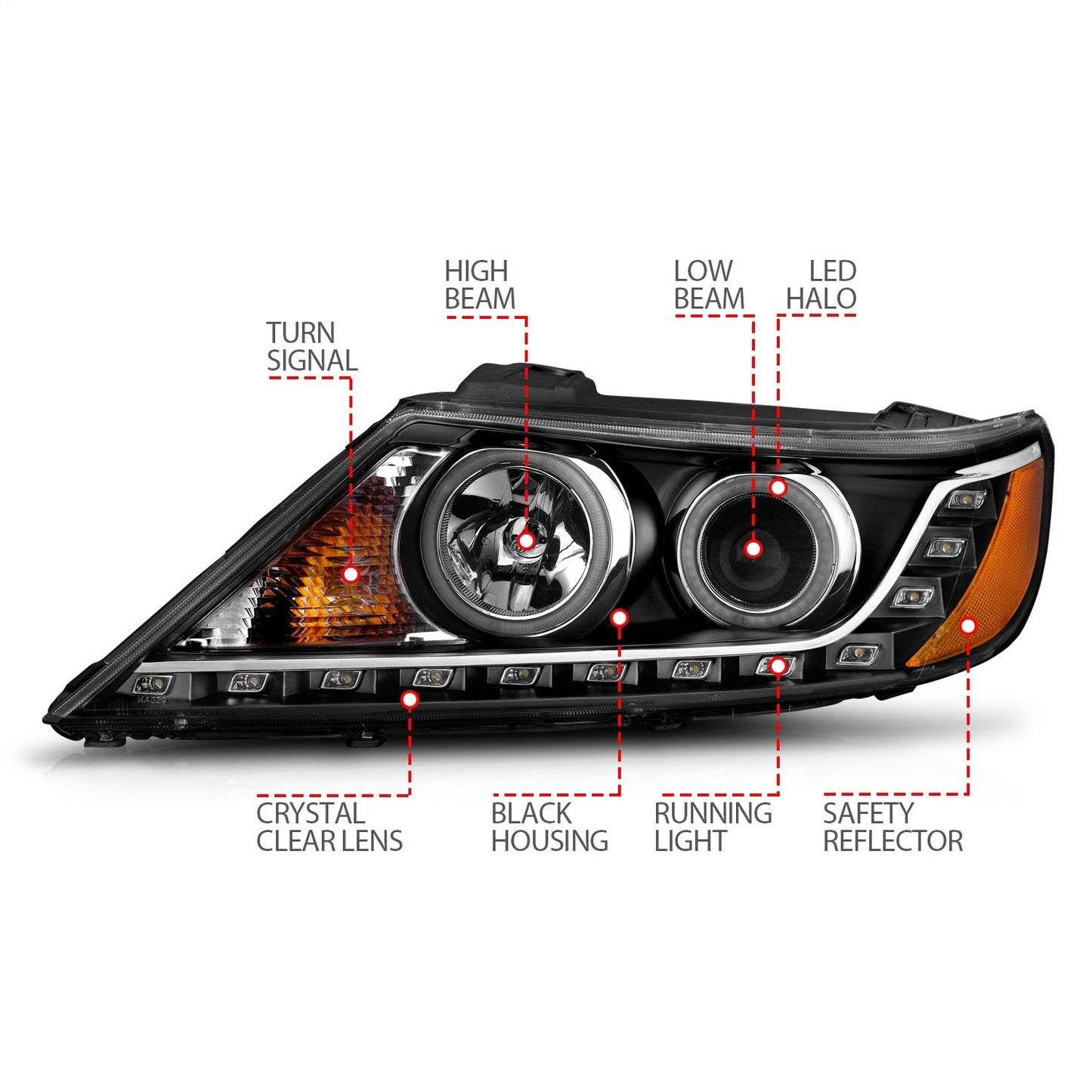 ANZO - Projector Headlight Set w/Halo; Clear Lens; Black Housing; Pair; CCFL; - 111248