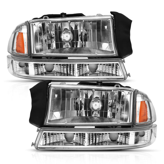 ANZO - Crystal Headlight Set; Clear Lens; Chrome w/Amber Housing; Pair; - 111455