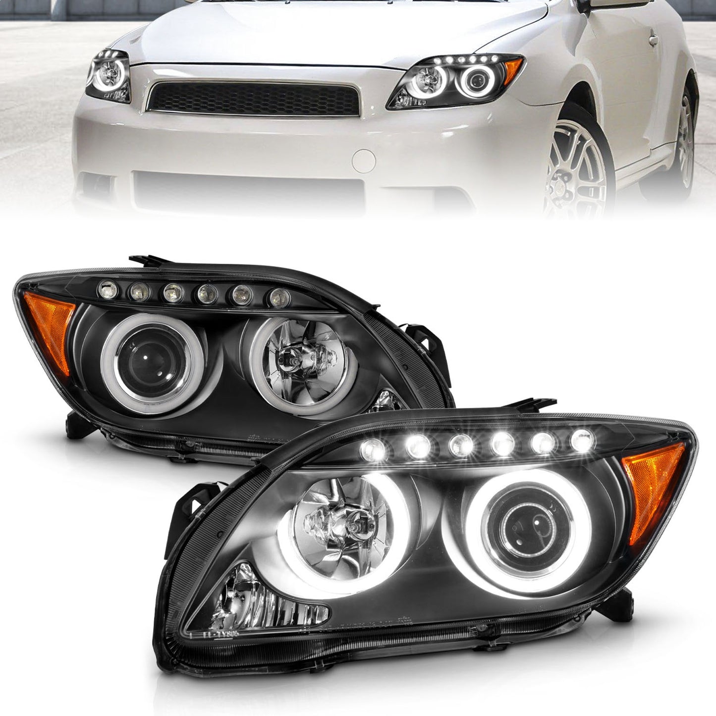 ANZO - Projector Headlight Set w/Halo; Clear Lens; Black Housing; Pair; CCFL; - 121119