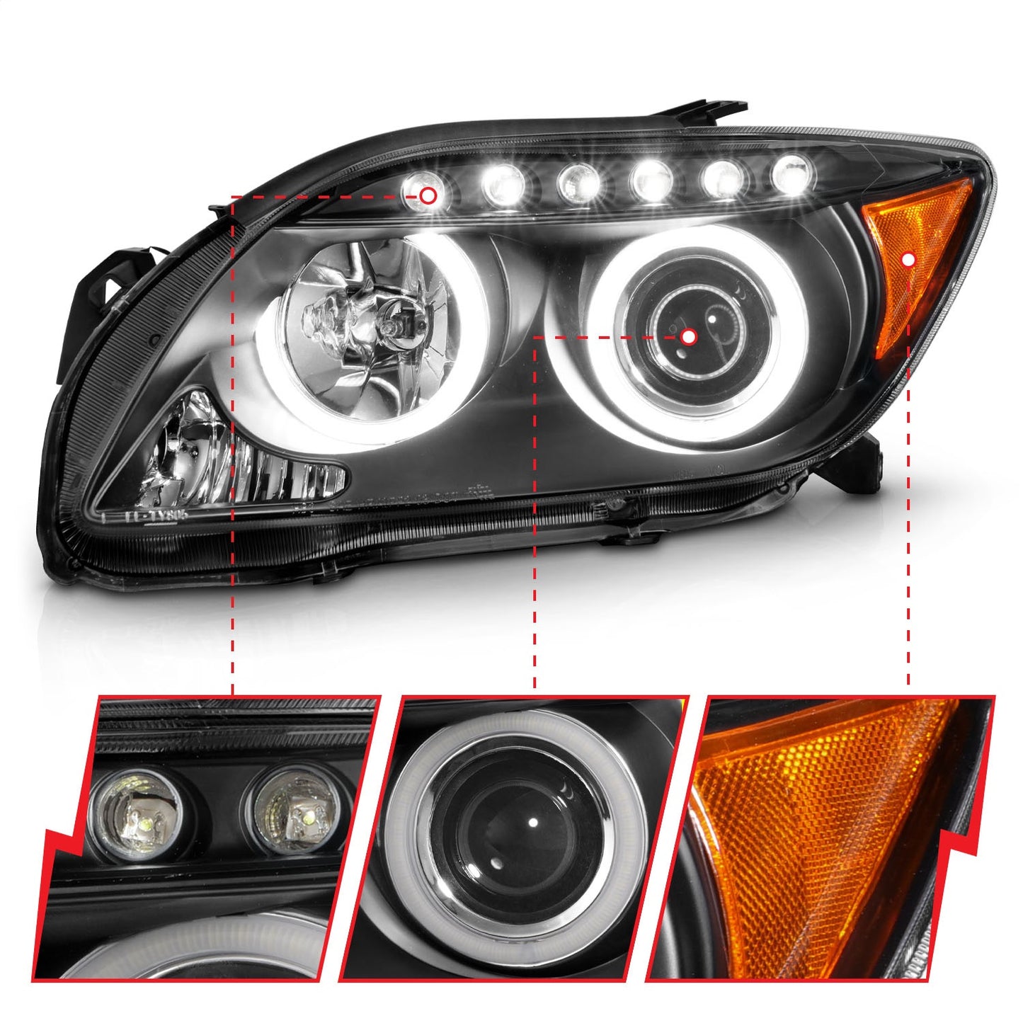 ANZO - Projector Headlight Set w/Halo; Clear Lens; Black Housing; Pair; CCFL; - 121119