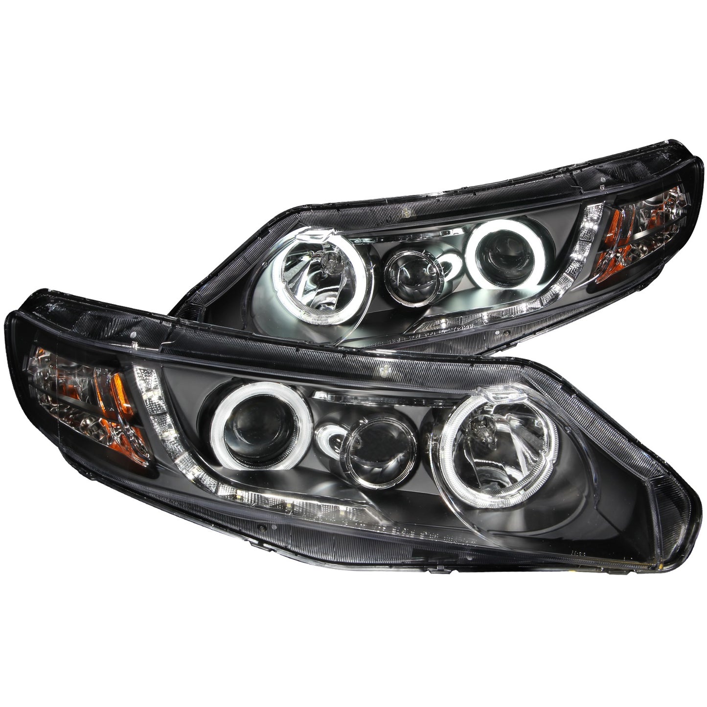 ANZO - Projector Headlight Set w/Halo; Clear Lens; Black Housing; Pair; CCFL; - 121454