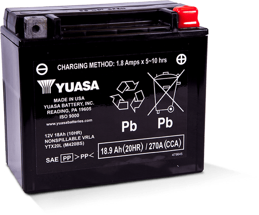 Yuasa Battery - Yuasa YTX20L Maintenance Free AGM 12 Volt Battery - YUAM420BS