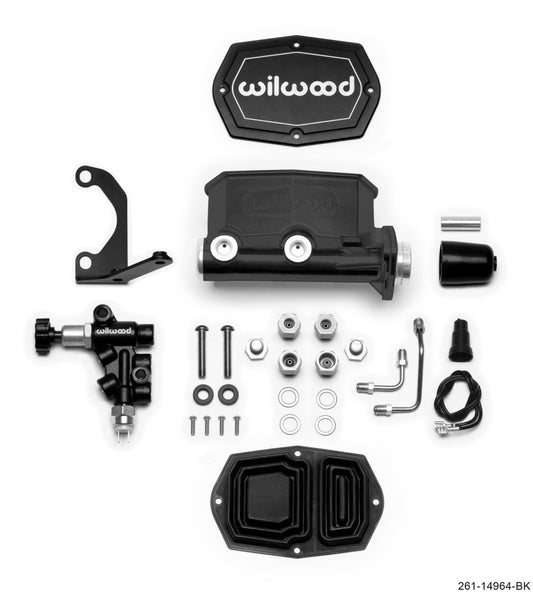 Wilwood - Wilwood Compact Tandem M/C - 1.12in Bore - w/Bracket and Valve - Black - 261-14964-BK