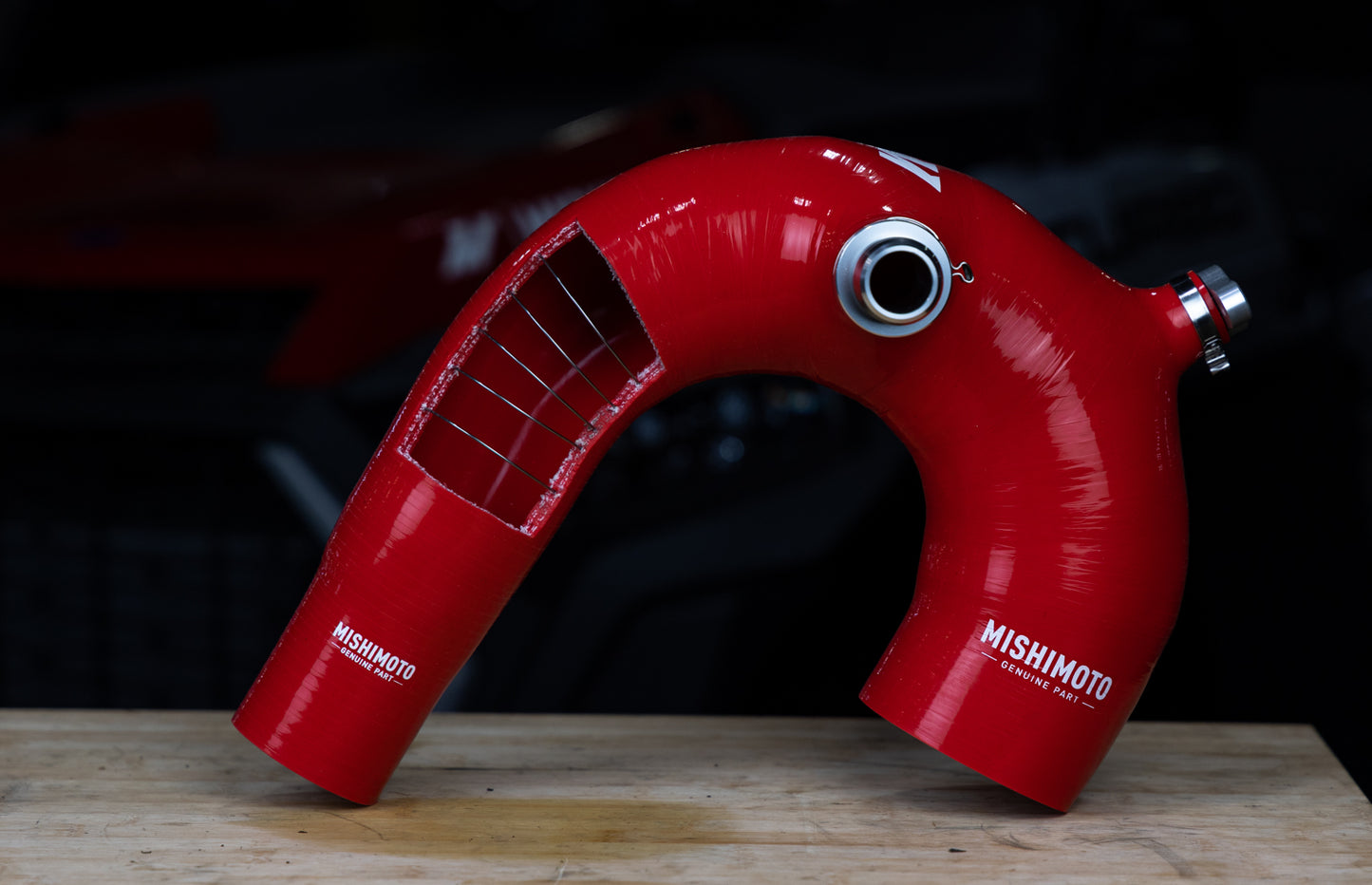 Mishimoto - Silicone Intake J-Tube, Fits Polaris RZR XP Turbo 2016+, Red - MMHOSE-RZR-16AIRD