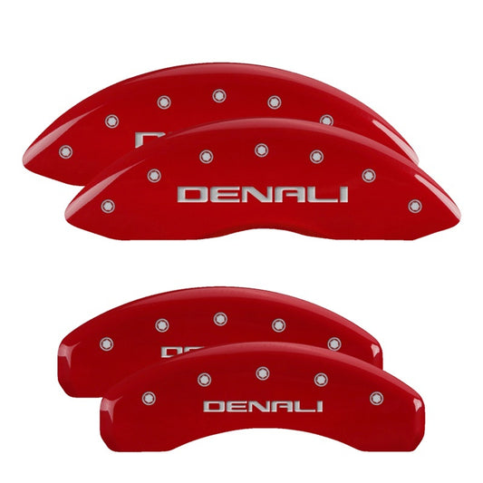 MGP - MGP 4 Caliper Covers Engraved Front & Rear Denali Red Finish Silver Char 2019 GMC Sierra 1500 - 34217SDNLRD