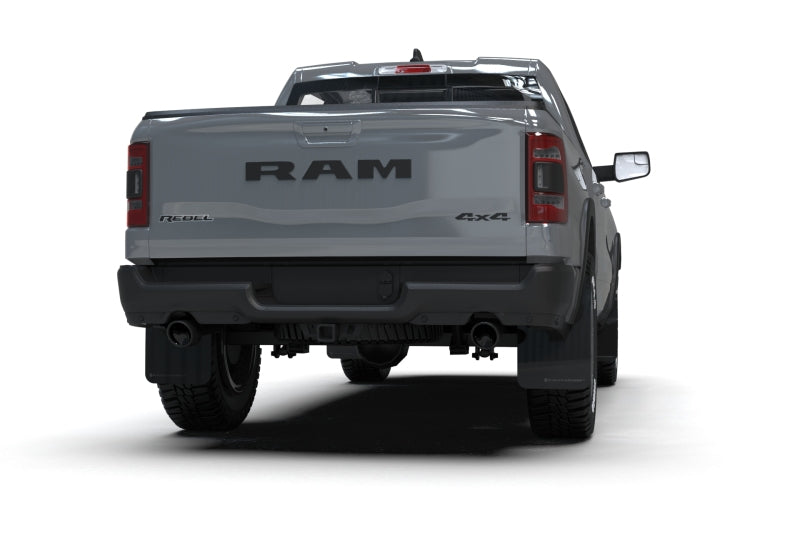 Rally Armor - Rally Armor 19-24 Dodge Ram 1500 Rebel Black UR Mud Flap w/Metallic Black Logo - MF98-UR-BLK-MBK