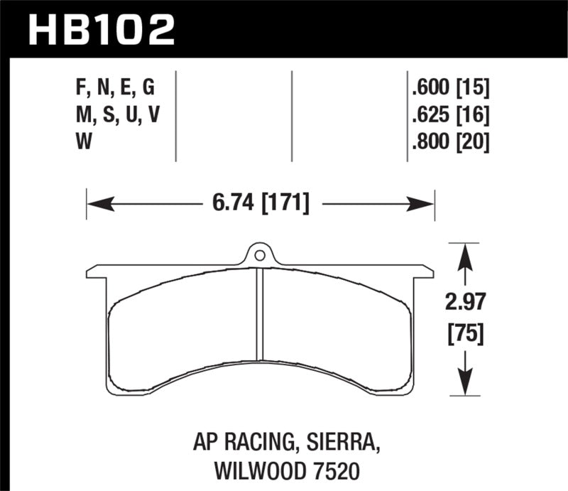 Hawk Performance - Hawk AP Racing 6 / Wilwood DTC-30 Brake Pads - HB102W.800