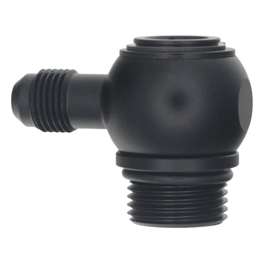 DeatschWerks - DeatschWerks 10AN ORB Male to 6AN Male Flare Low Profile 90-Degree Swivel - Anodized Matte Black - 6-02-0420-B