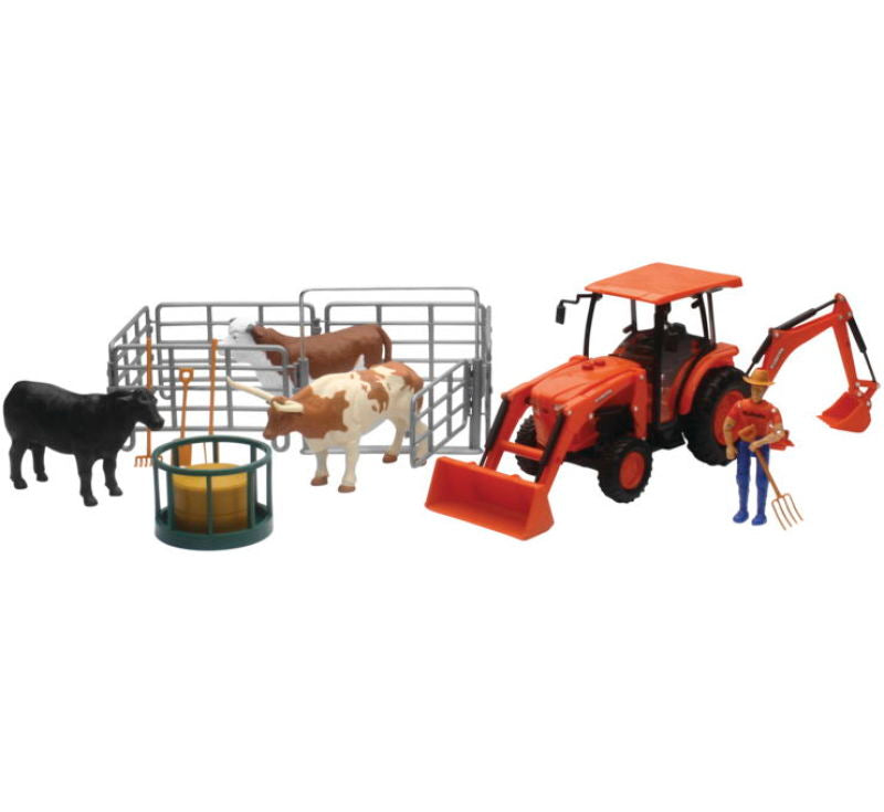 New Ray Toys - New Ray Toys Kubota Tractor with Figurine, Animals and Fence/ Scale - 1:18 - SS-33313