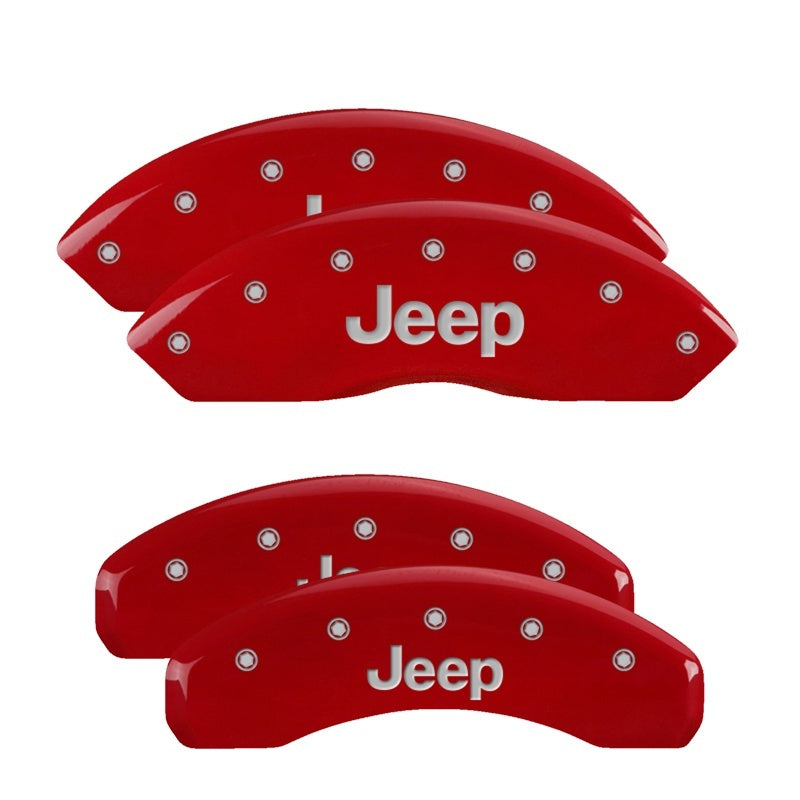 MGP - MGP 4 Caliper Covers Engraved Front & Rear Jeep Red Finish Silver Char 2018 Jeep Wrangler - 42019SJEPRD