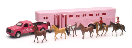 New Ray Toys - New Ray Toys Pink Pickup Fifth Wheel Horse Trailer Set/ Scale - 1:32 - SS-15395