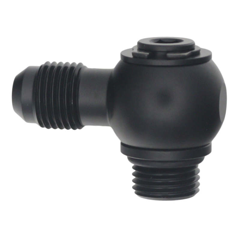 DeatschWerks - DeatschWerks 6AN ORB Male to 6AN Male Flare Low Profile 90-Degree Swivel - Anodized Matte Black - 6-02-0415-B