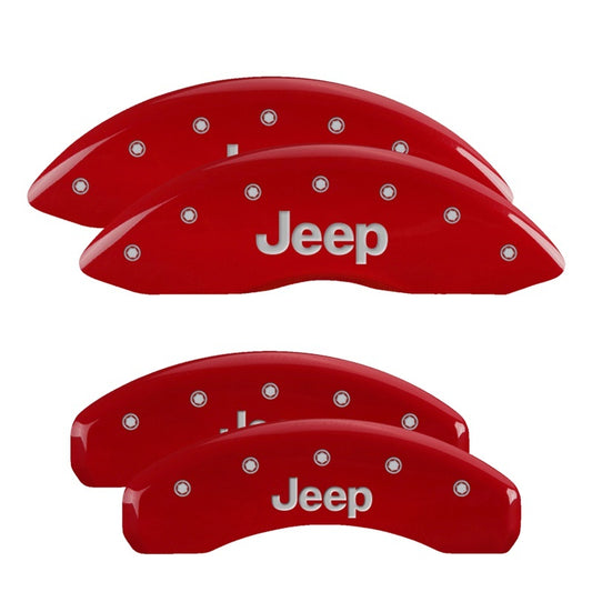 MGP - MGP 4 Caliper Covers Engraved Front & Rear 11-18 Jeep Grand Cherokee Red Finish Silver Jeep Logo - 42020SJEPRD