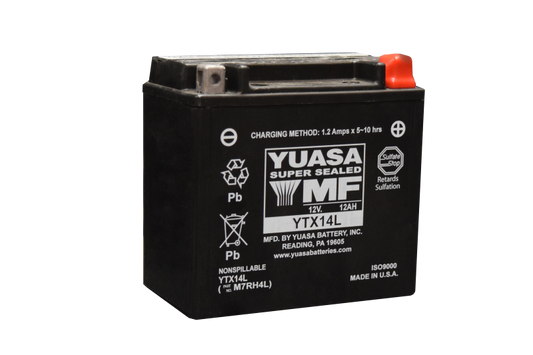 Yuasa Battery - Yuasa YTX14L Maintenance Free AGM 12 Volt Battery - YUAM7RH4L