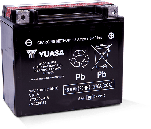 Yuasa Battery - Yuasa YTX20L-BS Maintenance Free AGM 12 Volt Battery (Bottle Supplied) - YUAM320BS