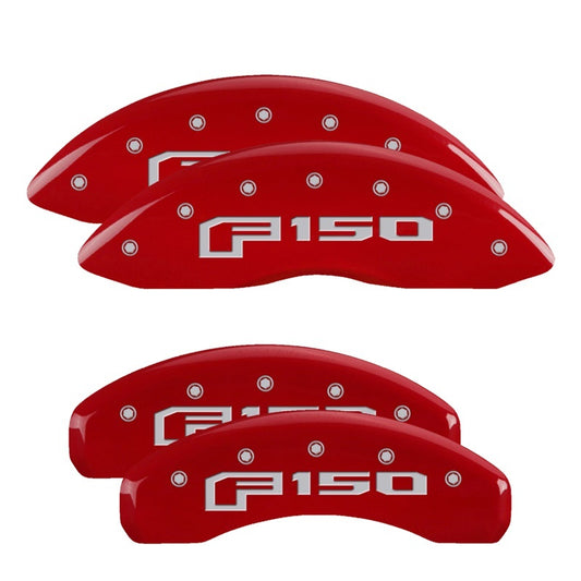 MGP - MGP 4 Caliper Covers Engraved Front & Rear 2015 Ford F-150 Red Finish Silver Characters - 10219SF16RD