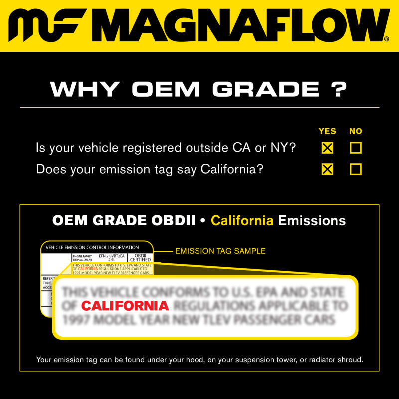 Magnaflow Exhaust Products - MagnaFlow Conv Univ 2.25in Inlet/Outlet Center/Center Round 11in Body L x 5.125in W x 15in Overall L - 51305