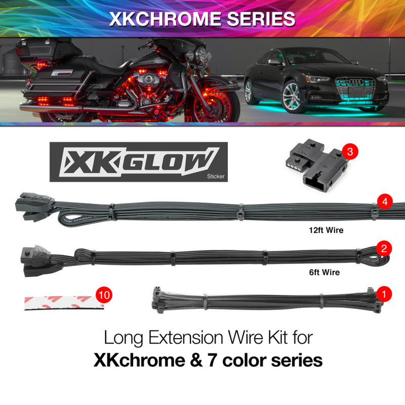 XKGLOW - XK Glow Extension Wire Kit for XKchrome & 7 Color Series for Car - XK-4P-WIRE-KIT-CAR