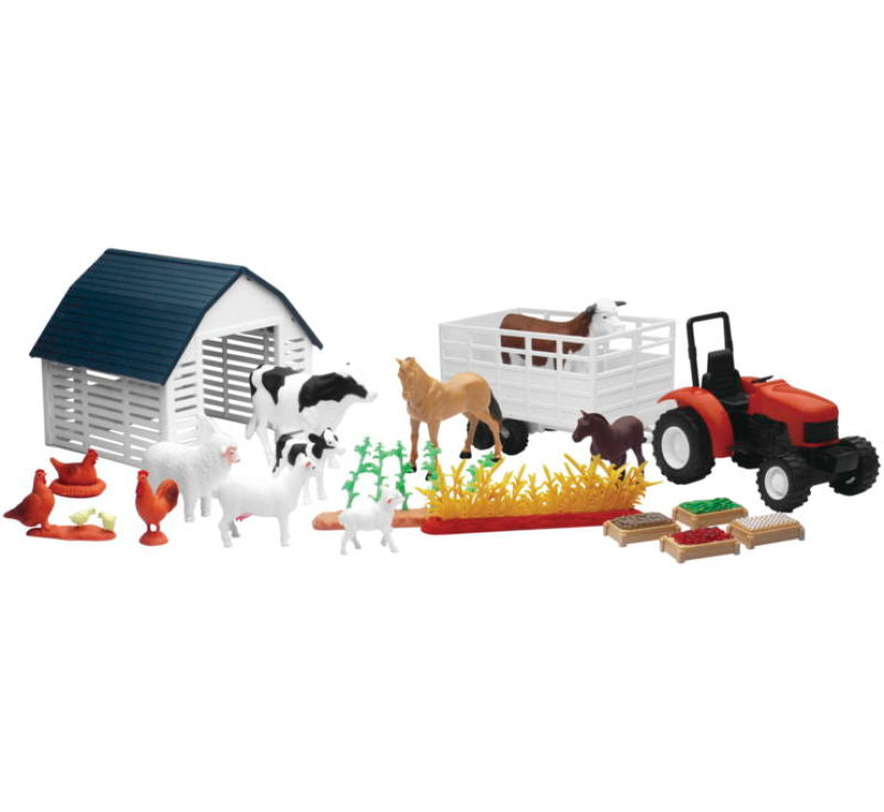 New Ray Toys - New Ray Toys Country Life Playset Barnyard with Tractor/ Garden Rows and Animals - 04106A