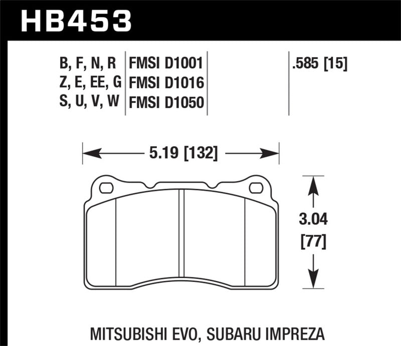 Hawk Performance - Hawk ER-1 Front Motorsport Brake Pads 03-06 Evo / 04-09 STi / 10+ Camaro SS (Brembo) - HB453D.585