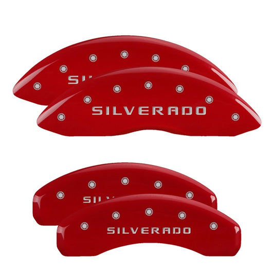 MGP - MGP 4 Caliper Covers Engraved F&R MGP Red Finish Silver Characters 2019 Chevrolet Silverado 1500 - 14252SSILRD