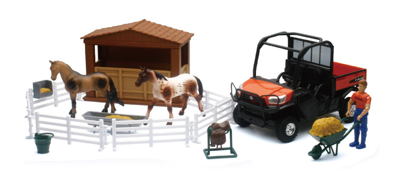 New Ray Toys - New Ray Toys Kubota RTV-X1120D Playset with Figurine, Barn and Horses/ Scale - 1:18 - SS-33343