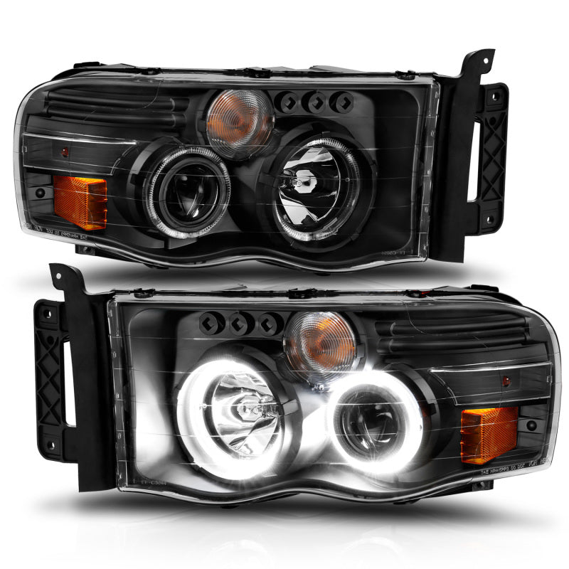 ANZO - Projector Headlights; Black Housing w/ Halo; Clear Lens; Pair - 111490 - MST Motorsports