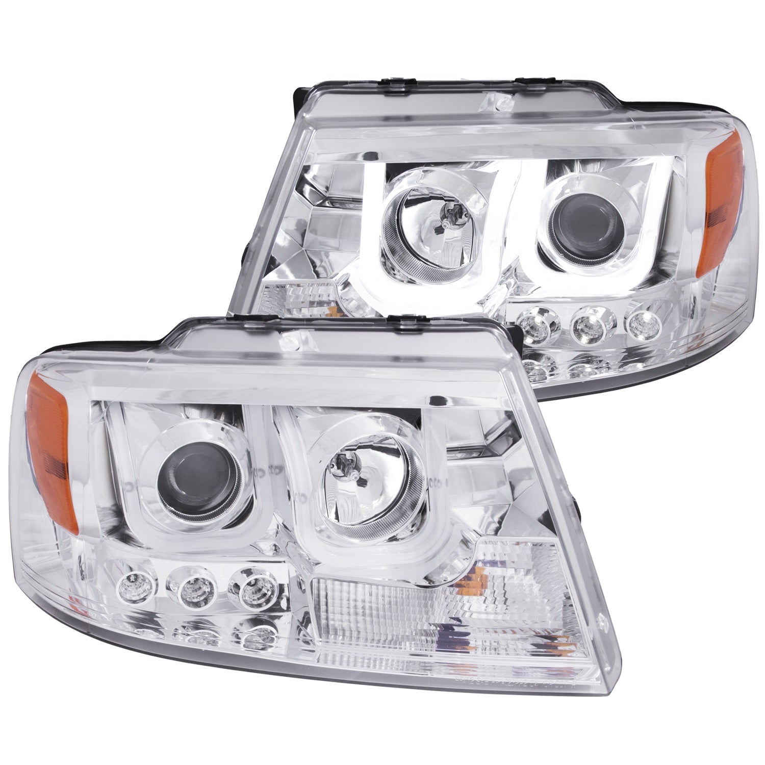 ANZO - Projector Headlight Set; Clear Lens; Chrome Housing; Pair; w/U-Bar; - 111287 - MST Motorsports