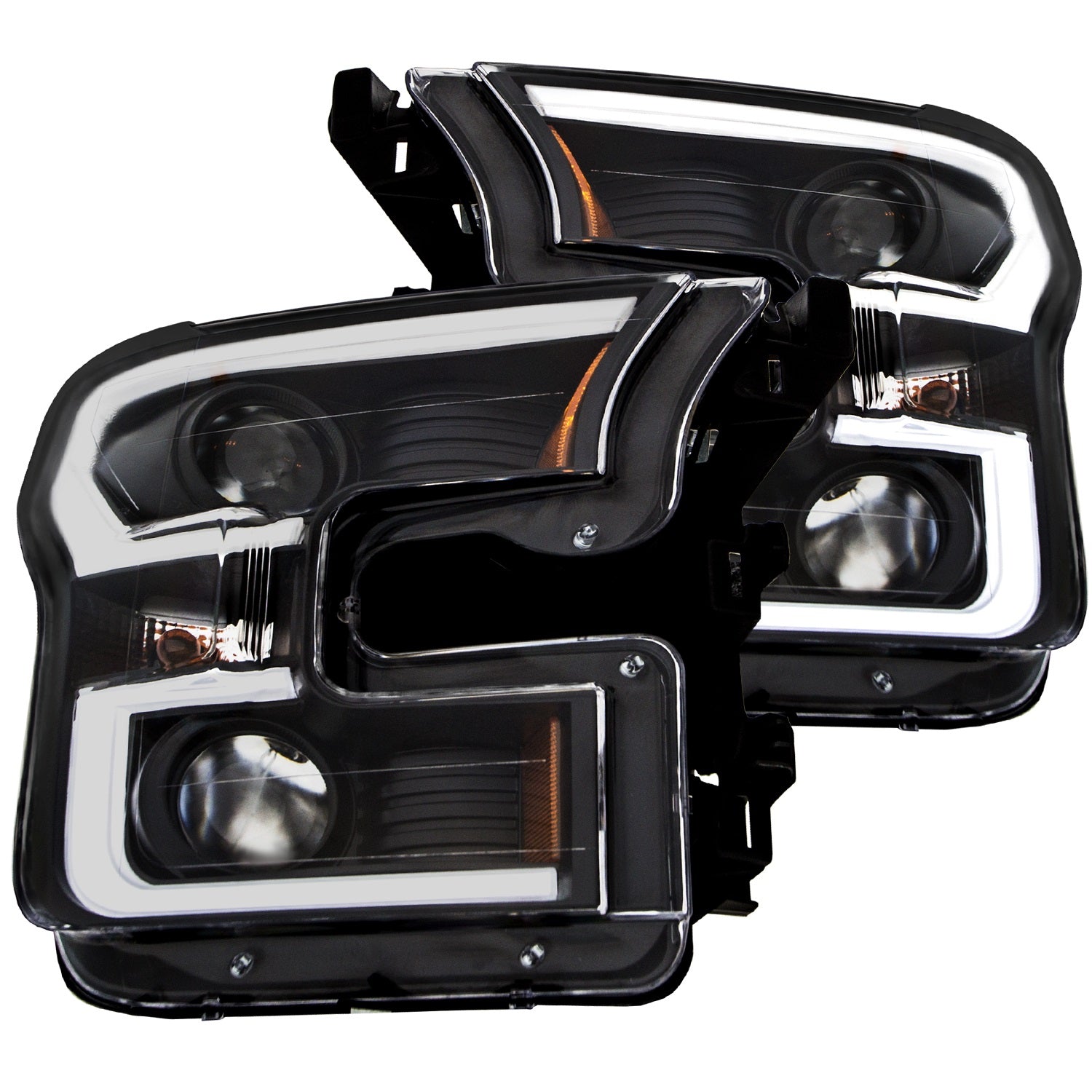 ANZO - Projector Headlight Set; Amber Lens; Black Housing; Pair; w/Plank Style Design; - 111347 - MST Motorsports