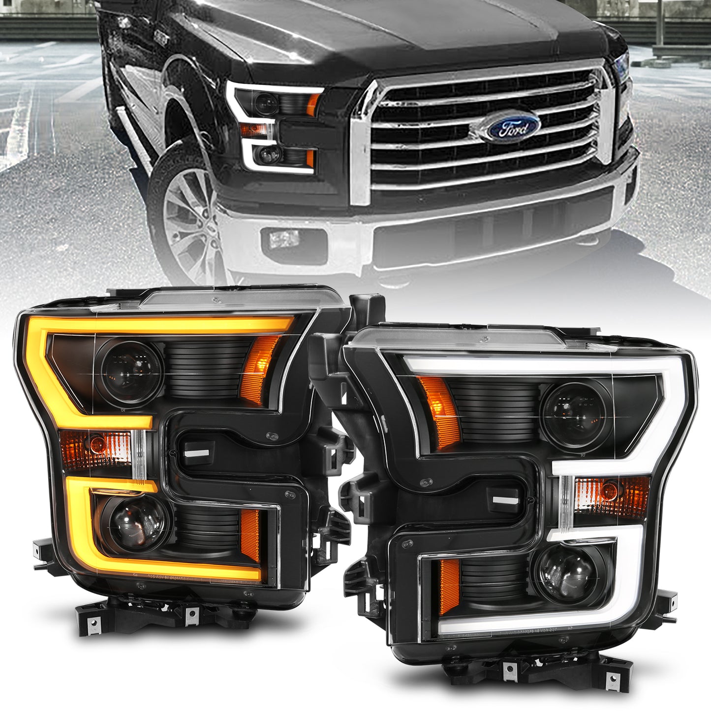 ANZO - Projector Headlights w/ Plank Style Switchback Black w/ Amber - 111357 - MST Motorsports