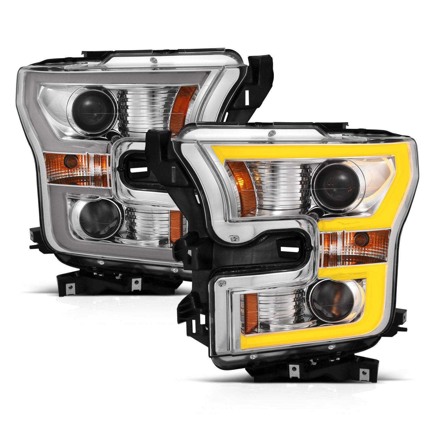 ANZO - Projector Headlights w/ Plank Style Switchback Chrome w/ Amber - 111358 - MST Motorsports