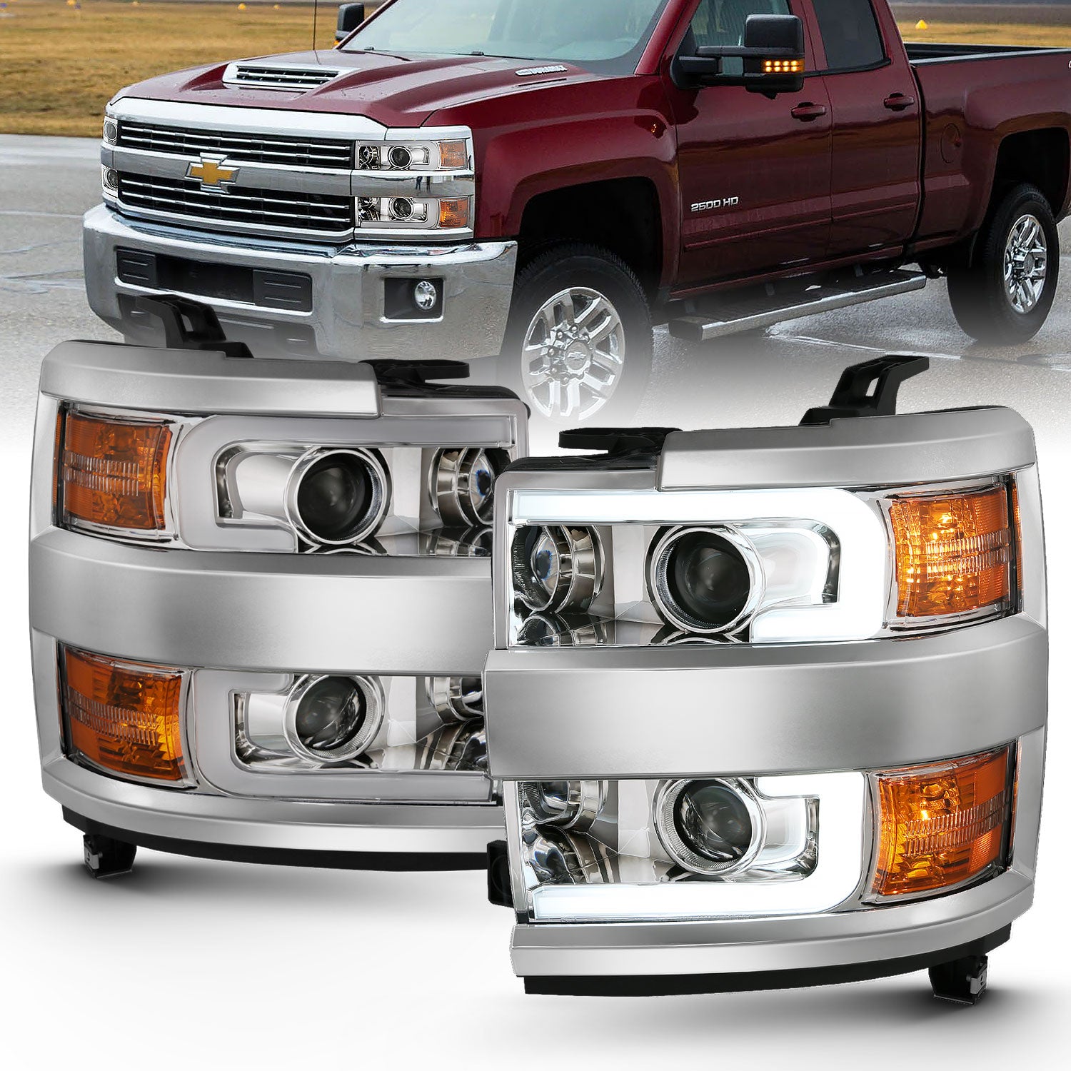 ANZO - Projector Headlights w/ Plank Style Design Chrome w/ Amber - 111360 - MST Motorsports