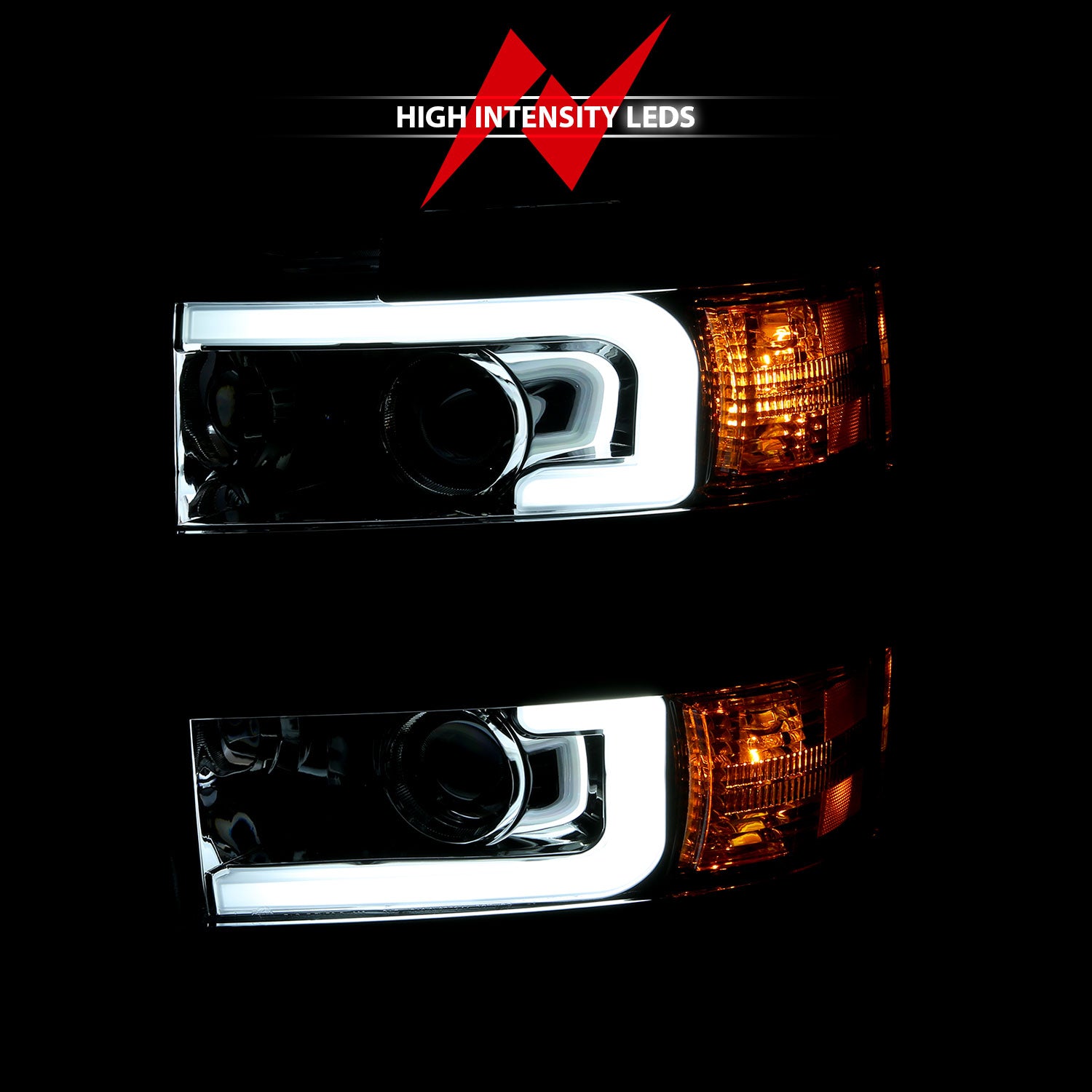 ANZO - Projector Headlights w/ Plank Style Design Chrome w/ Amber - 111360 - MST Motorsports