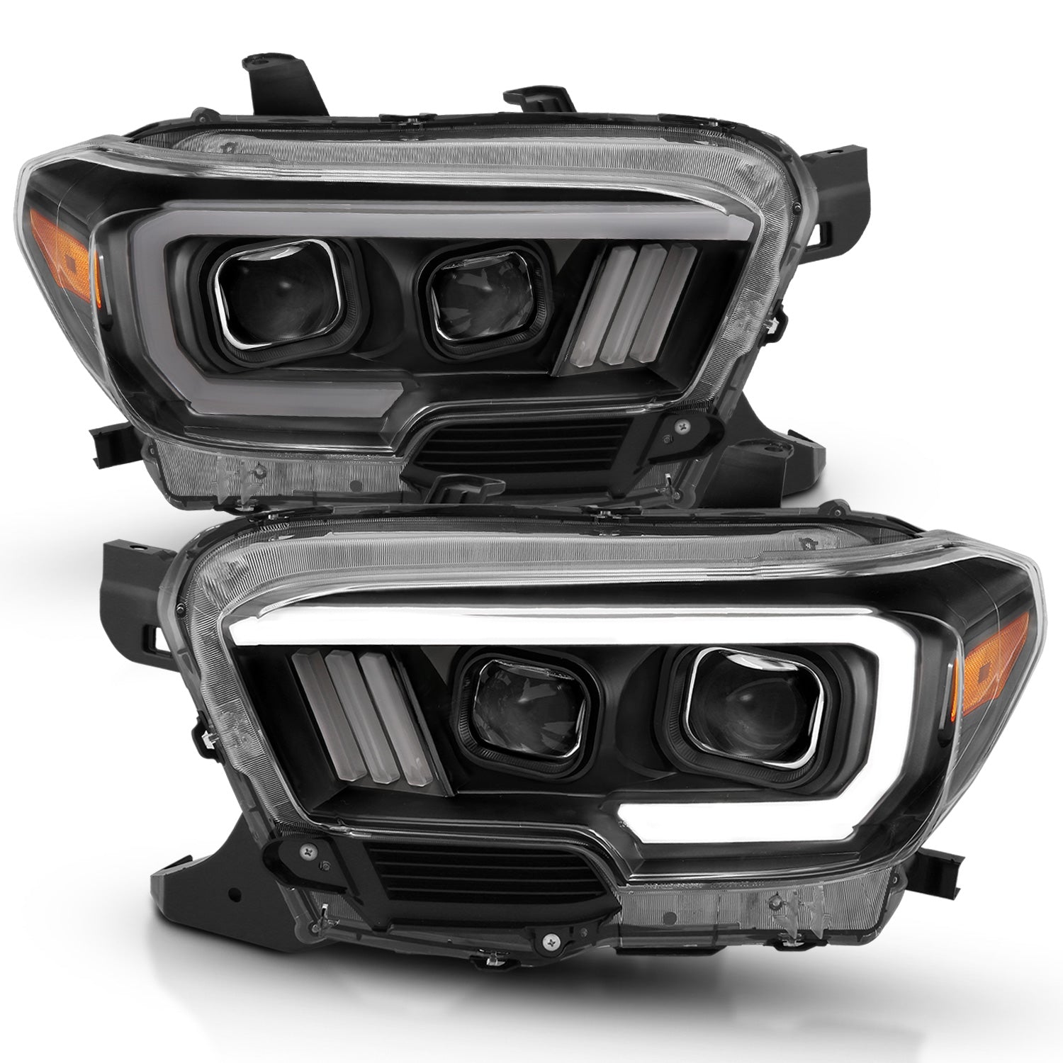 ANZO - Projector Headlights w/ Plank Style Design Black/Amber w/ DRL - 111379 - MST Motorsports