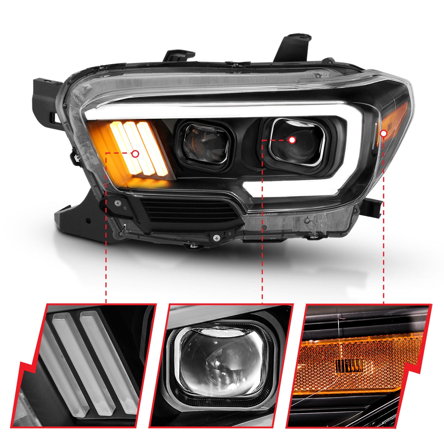 ANZO - Projector Headlights w/ Plank Style Design Black/Amber w/ DRL - 111379 - MST Motorsports