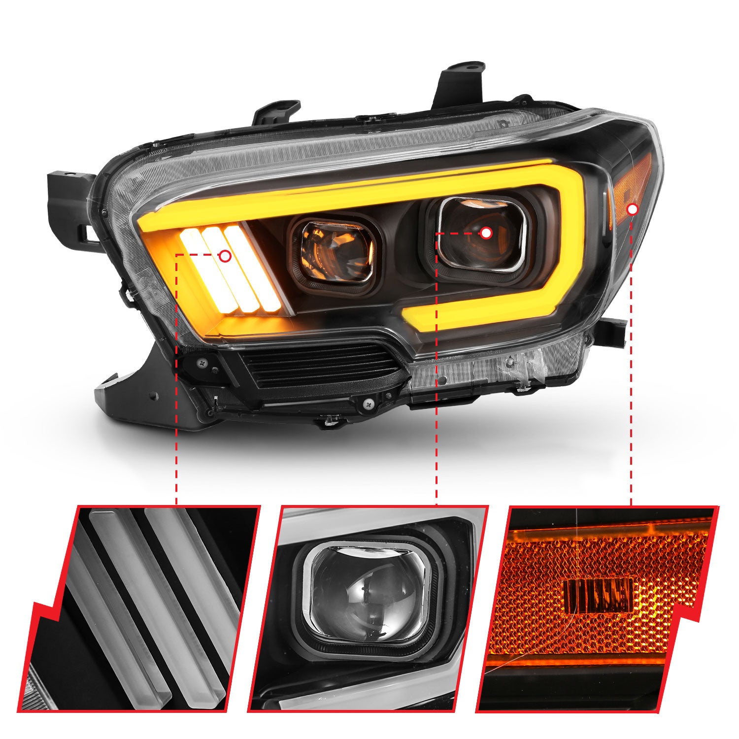 ANZO - Projector Headlights w/ Plank Style Switchback Black w/ Amber W/ DRL - 111397 - MST Motorsports