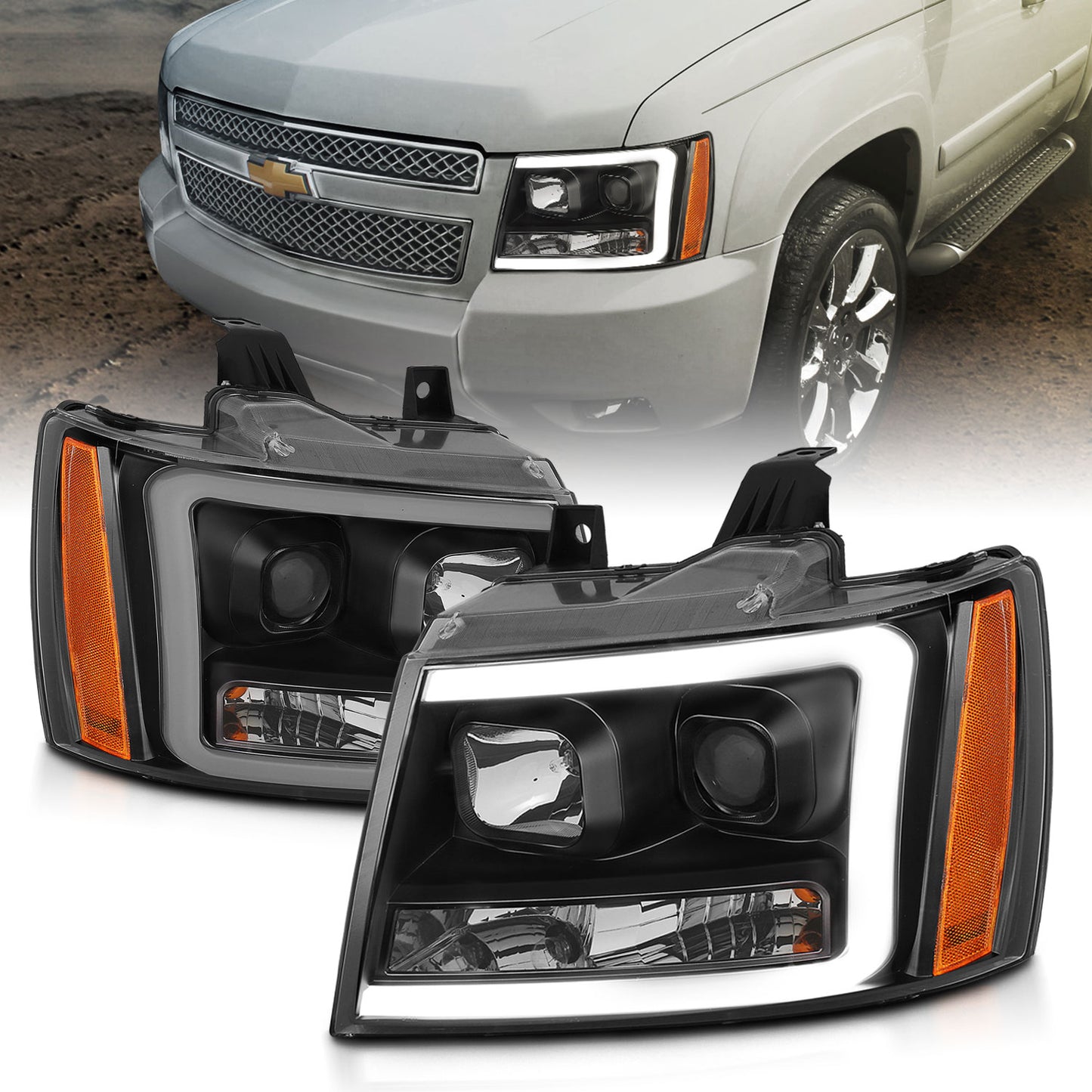 ANZO - Projector Headlights w/ Plank Style Switchback Black w/ Amber - 111402 - MST Motorsports