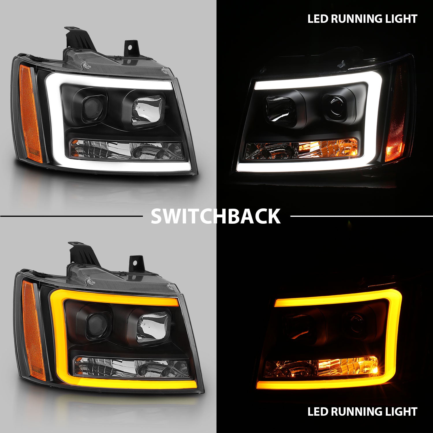 ANZO - Projector Headlights w/ Plank Style Switchback Black w/ Amber - 111402 - MST Motorsports