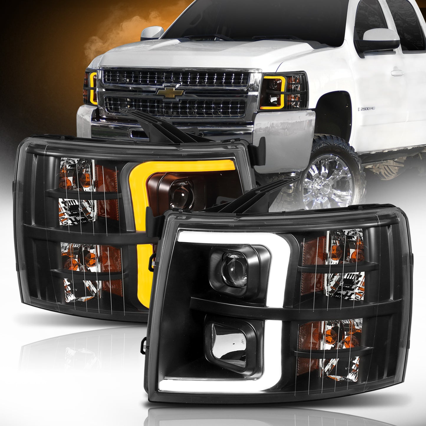 ANZO - Projector Headlights w/ Plank Style Switchback Black w/ Amber - 111410 - MST Motorsports