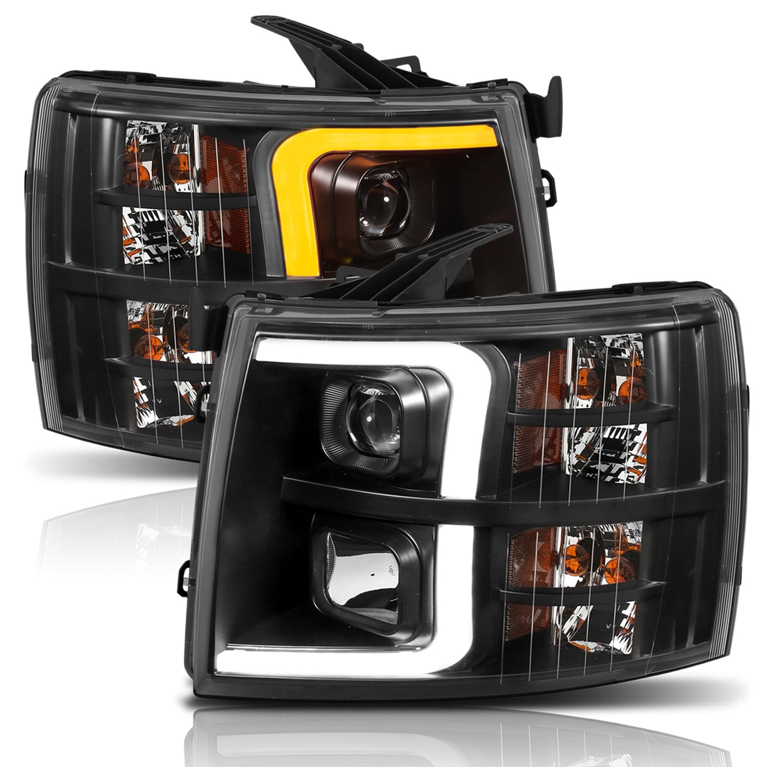 ANZO - Projector Headlights w/ Plank Style Switchback Black w/ Amber - 111410 - MST Motorsports