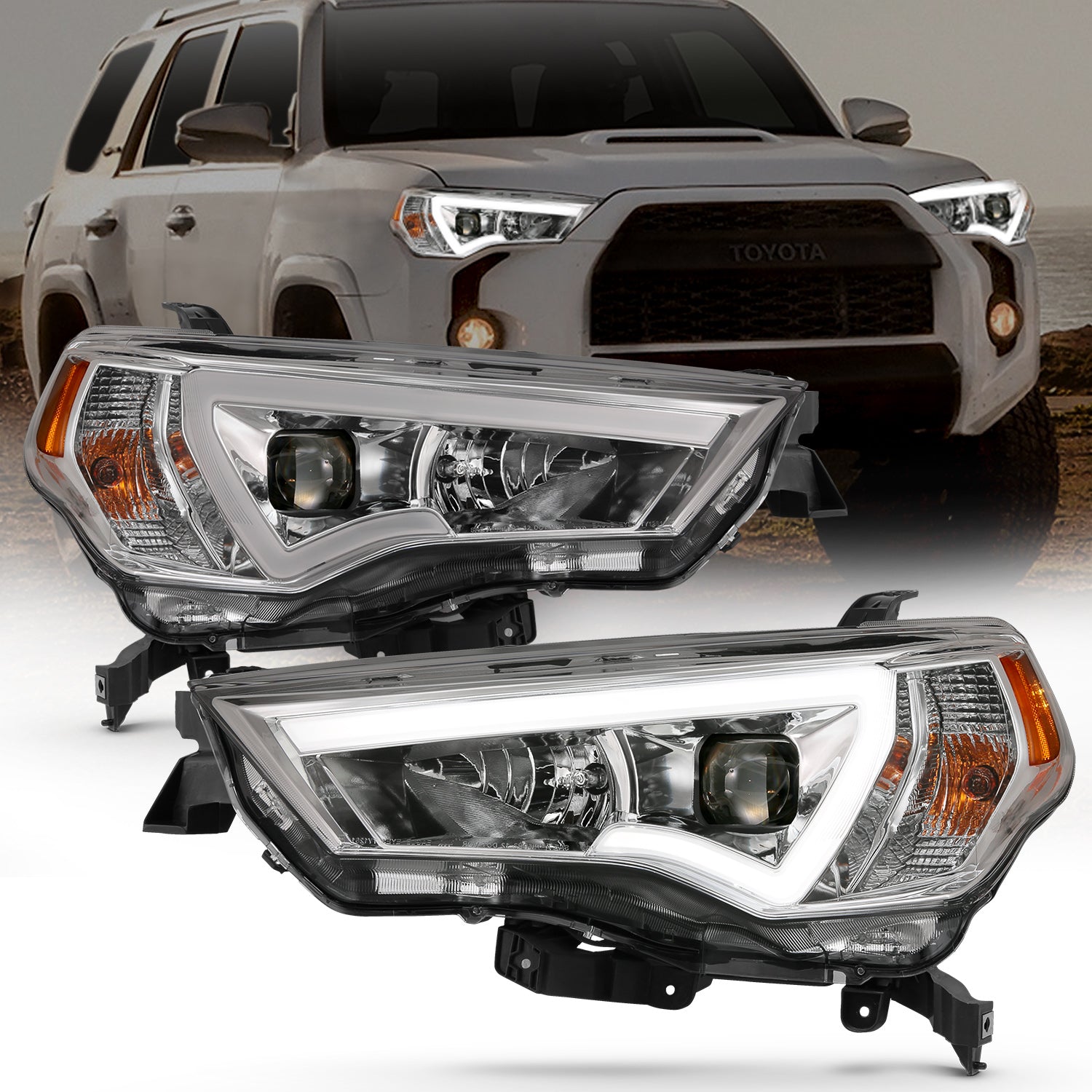 ANZO - Projector Headlights w/ Plank Style Switchback Chrome w/ Amber - 111417 - MST Motorsports