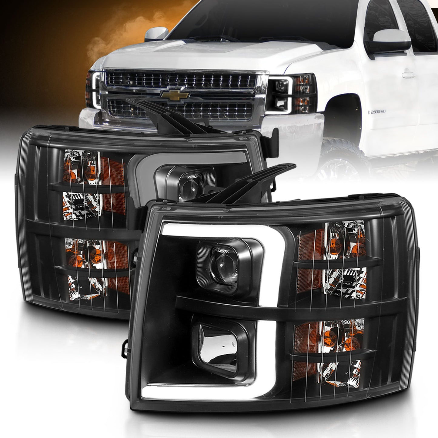 ANZO - Projector Headlights PROJECTOR PLANK STYEL BLACK AMBER Pair - 111480 - MST Motorsports