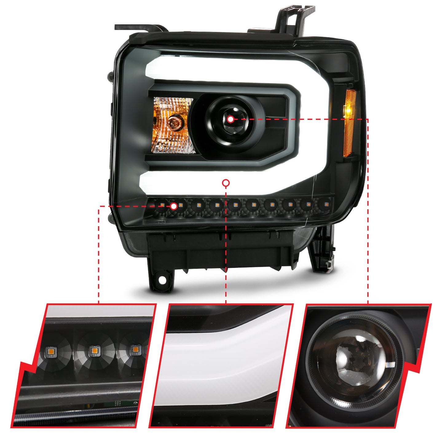 ANZO - Projector Headlights Plank Style Black w/ Switchback - 111487 - MST Motorsports