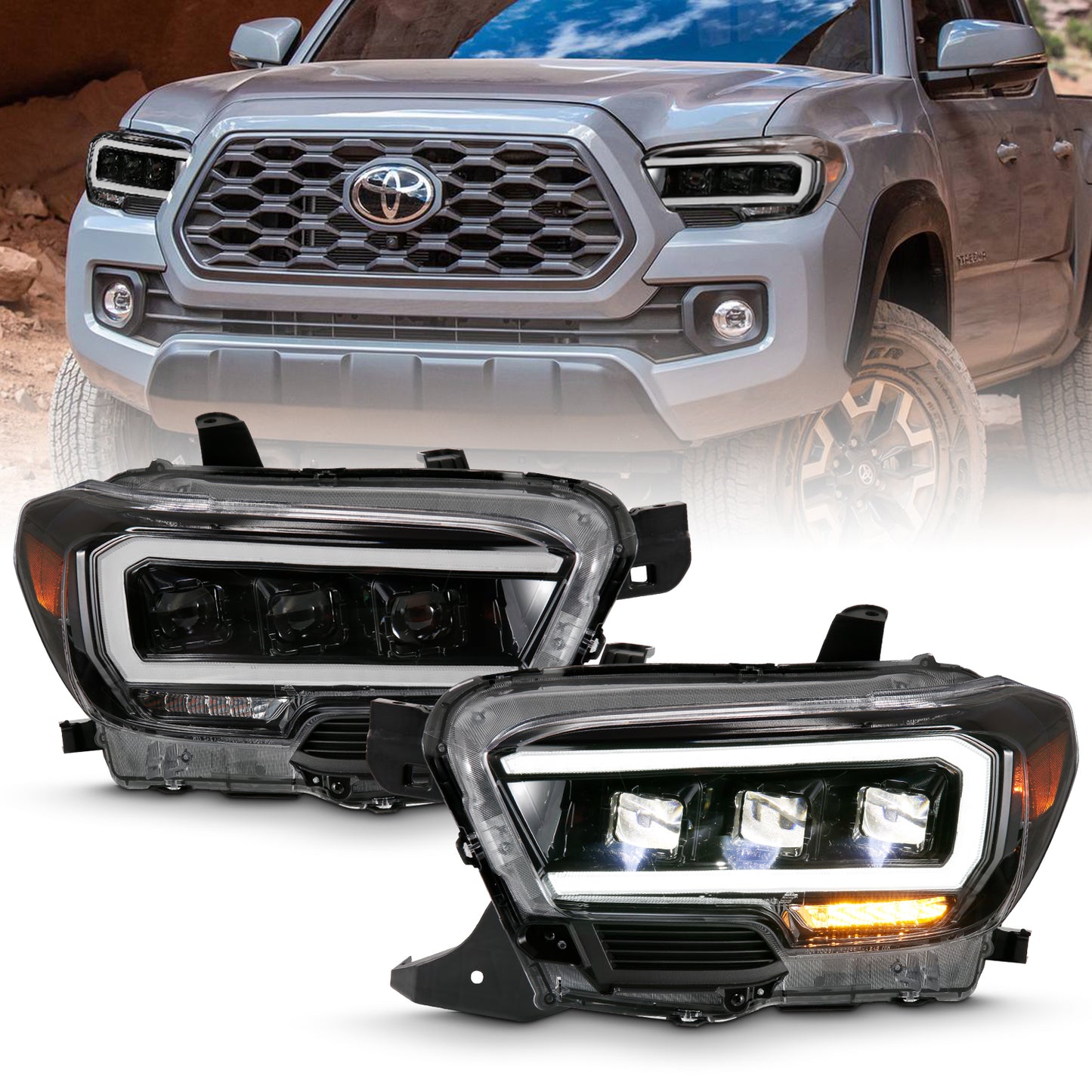 ANZO - LED Projector Headlights; Plank Stye; Black Housing; Clear Lens; Pair - 111496 - MST Motorsports