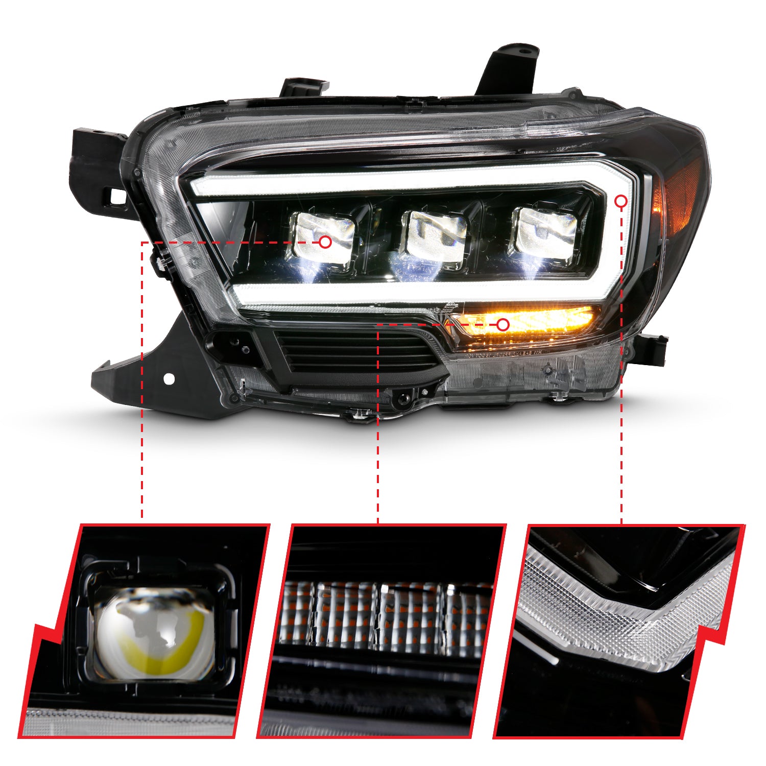 ANZO - LED Projector Headlights; Plank Stye; Black Housing; Clear Lens; Pair - 111496 - MST Motorsports