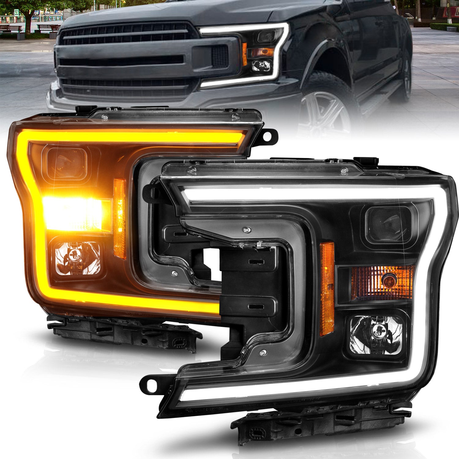 ANZO - Projector Headlights w/ Plank Style; Switchback; Black Housnig; Clear Lens; Pair - 111509 - MST Motorsports